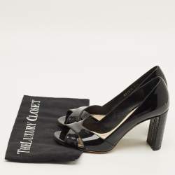 Pre Owned حذاء كعب عالي ديور جلد أسود لامع سيور متعاكسة مقدمة مفتوحة كعب كاناج مقاس 38