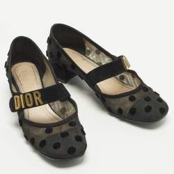 مملوكة مسبقًا حذاء كعب عالي ديور شبك أسود منقط وجلد شامواه بيبي-دي ماري جين مقاس 38