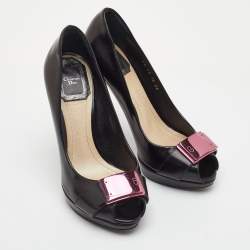 مملوكة مسبقًا Dior Plaque Size 36 Black Leather Peep Toe Pumps