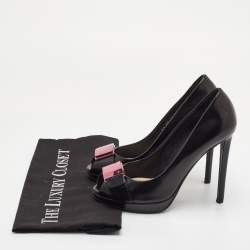 مملوكة مسبقًا Dior Plaque Size 36 Black Leather Peep Toe Pumps