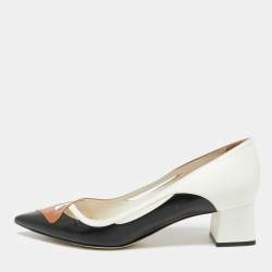 Pre Owned Dior Size 40.5 Tri Color Leather Block Heel Pointed Toe Pumps