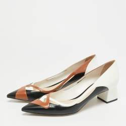 Pre Owned Dior Size 40.5 Tri Color Leather Block Heel Pointed Toe Pumps