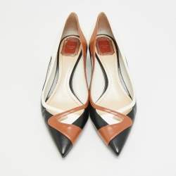 Pre Owned Dior Size 40.5 Tri Color Leather Block Heel Pointed Toe Pumps