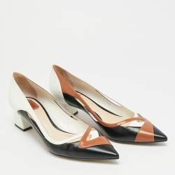 Pre Owned Dior Size 40.5 Tri Color Leather Block Heel Pointed Toe Pumps