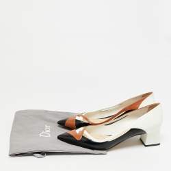 Pre Owned Dior Size 40.5 Tri Color Leather Block Heel Pointed Toe Pumps
