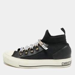 Pre Owned Dior Walk'n'Dior Size 39 Black Knit Fabric and Leather High Top Sneakers