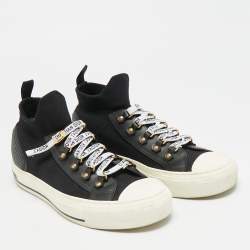 Pre Owned Dior Walk'n'Dior Size 39 Black Knit Fabric and Leather High Top Sneakers