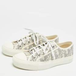 Pre Owned Dior Walk'n'Dior Size 39 Beige/Grey Jacquard Lace Up Sneakers