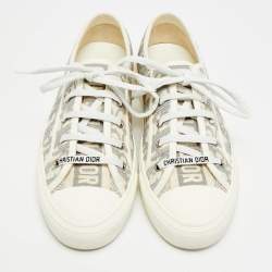 Pre Owned Dior Walk'n'Dior Size 39 Beige/Grey Jacquard Lace Up Sneakers