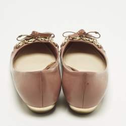Pre Owned Dior Size 38.5 Beige Leather and Patent Bow Chain Detail Ballet Flats
