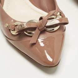 Pre Owned Dior Size 38.5 Beige Leather and Patent Bow Chain Detail Ballet Flats