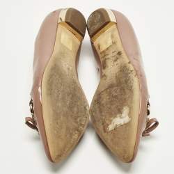 Pre Owned Dior Size 38.5 Beige Leather and Patent Bow Chain Detail Ballet Flats