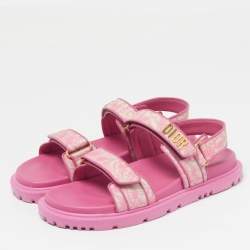 Pre Owned Dior Dioract Size 41 Two Tone Print Fabric and Leather Flat Sandals