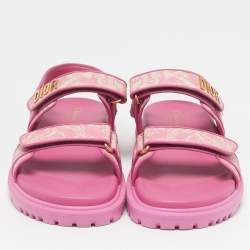 Pre Owned Dior Dioract Size 41 Two Tone Print Fabric and Leather Flat Sandals