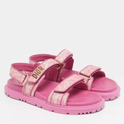 Pre Owned Dior Dioract Size 41 Two Tone Print Fabric and Leather Flat Sandals