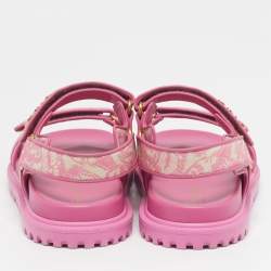 Pre Owned Dior Dioract Size 41 Two Tone Print Fabric and Leather Flat Sandals