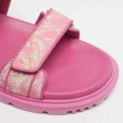 Pre Owned Dior Dioract Size 41 Two Tone Print Fabric and Leather Flat Sandals