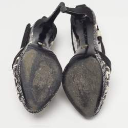 Pre Owned Dior Size 36.5 Black/White Satin and Water Snakeskin Ankle Strap Sandals