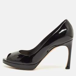 مملوكة مسبقًا حذاء كعب عالي ديور جلد لامع أسود مقدمة مفتوحة ديورلا مقاس 37