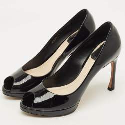 Pre Owned Dior Diorella Size 37 Black Patent Leather Peep Toe Pumps