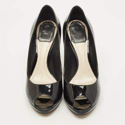 Pre Owned Dior Diorella Size 37 Black Patent Leather Peep Toe Pumps