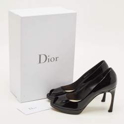Pre Owned Dior Diorella Size 37 Black Patent Leather Peep Toe Pumps