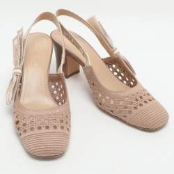 Pre Owned Dior D-moi Size 39 Beige Fabric Slingback Pumps 
