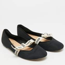 Pre Owned حذاء باليرينا مسطح ديور جادور شبك أسود مقاس 38.5