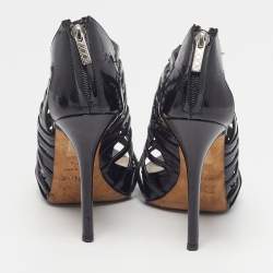 Pre Owned صندل ديور شبك وجلد لامع أسود سيور قفصي مقدمة مفتوحة مقاس 37.5