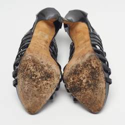 Pre Owned صندل ديور شبك وجلد لامع أسود سيور قفصي مقدمة مفتوحة مقاس 37.5