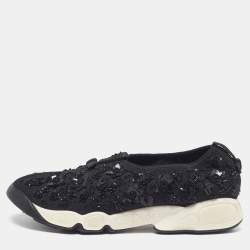 مملوكة مسبقًا Dior Fusion Size 40.5 Black Mesh Crystal Embellished Slip On Sneakers