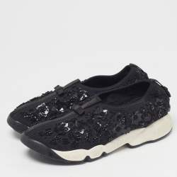 مملوكة مسبقًا Dior Fusion Size 40.5 Black Mesh Crystal Embellished Slip On Sneakers