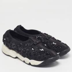 مملوكة مسبقًا Dior Fusion Size 40.5 Black Mesh Crystal Embellished Slip On Sneakers