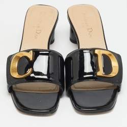Pre Owned Dior C'est Dior Size 37 Black Patent Leather Slide Sandals