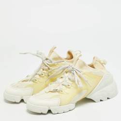 Pre Owned Dior D-Connect Size 37 Off White Fabric and PVC Lace Up Sneakers