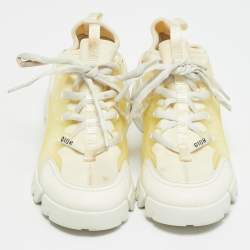 Pre Owned Dior D-Connect Size 37 Off White Fabric and PVC Lace Up Sneakers