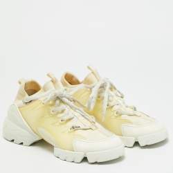 Pre Owned Dior D-Connect Size 37 Off White Fabric and PVC Lace Up Sneakers