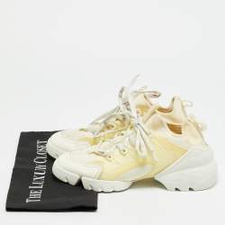Pre Owned Dior D-Connect Size 37 Off White Fabric and PVC Lace Up Sneakers