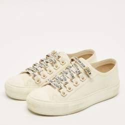 Pre Owned حذاء رياضي ديور ووك ن ديور قماش كريمي منخفض مقاس 36