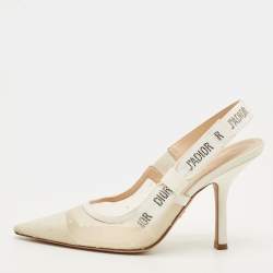 Pre Owned Dior J'Adior Size 38.5 White Canvas and Mesh Embellishment Slingback Pumps