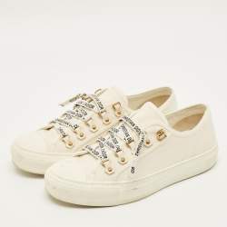 Pre Owned حذاء رياضي ديور واك إن ديور كانفاس أبيض عنق منخفض مقاس 39