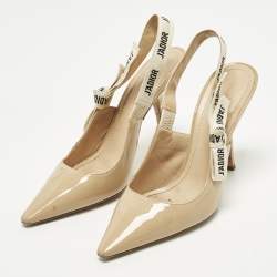 Pre Owned Dior J'Adior Size 39.5 Beige Canvas and Patent Leather Slip On Pumps