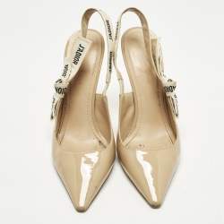 Pre Owned Dior J'Adior Size 39.5 Beige Canvas and Patent Leather Slip On Pumps