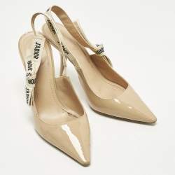 Pre Owned Dior J'Adior Size 39.5 Beige Canvas and Patent Leather Slip On Pumps