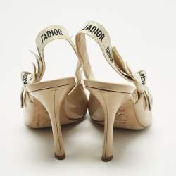 Pre Owned Dior J'Adior Size 39.5 Beige Canvas and Patent Leather Slip On Pumps