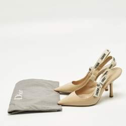 Pre Owned Dior J'Adior Size 39.5 Beige Canvas and Patent Leather Slip On Pumps