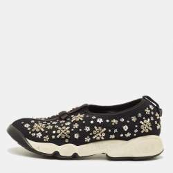 مملوكة مسبقًا Dior Fusion Size 37 Black Mesh Crystal Embellished Low Top Sneakers