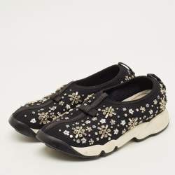 مملوكة مسبقًا Dior Fusion Size 37 Black Mesh Crystal Embellished Low Top Sneakers