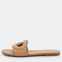 Pre Owned Dior D Club Brown Size 38 Leather Flat Slides 