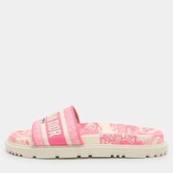 Pre Owned حذاء سلايد فلات قماش مطرز توال دي جوي أزرق/أبيض ديور مقاس 36.5